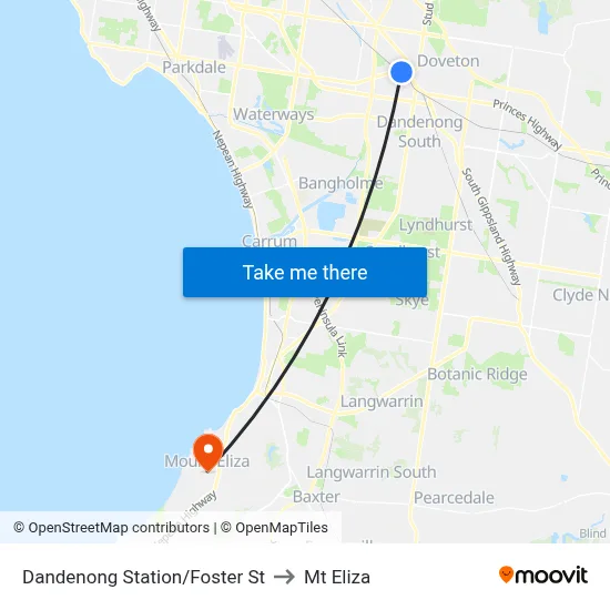 Dandenong Station/Foster St to Mt Eliza map