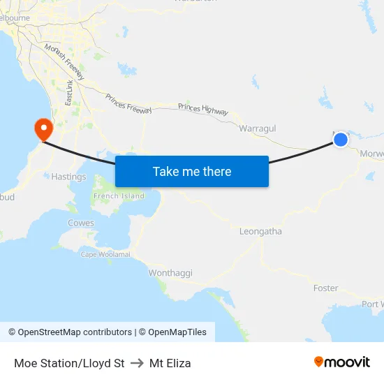 Moe Station/Lloyd St to Mt Eliza map