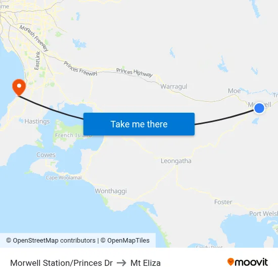 Morwell Station/Princes Dr to Mt Eliza map
