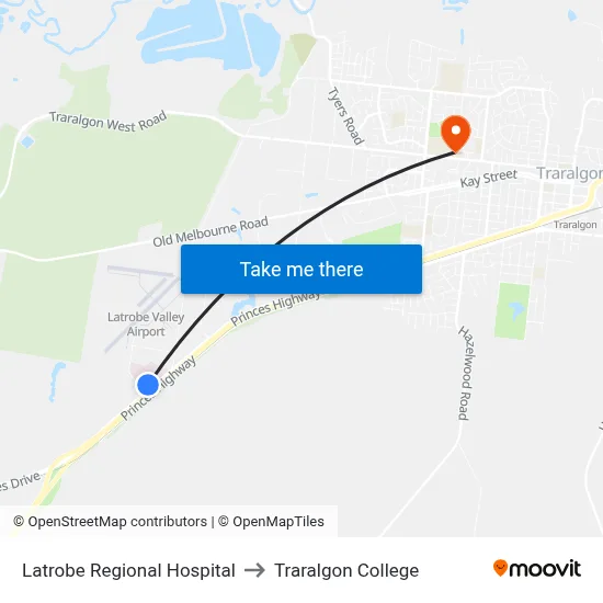 Latrobe Regional Hospital to Traralgon College map