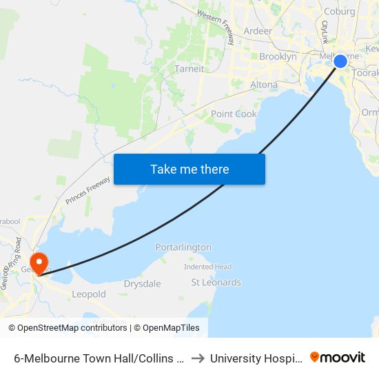 6-Melbourne Town Hall/Collins St (Melbourne City) to University Hospital Geelong map