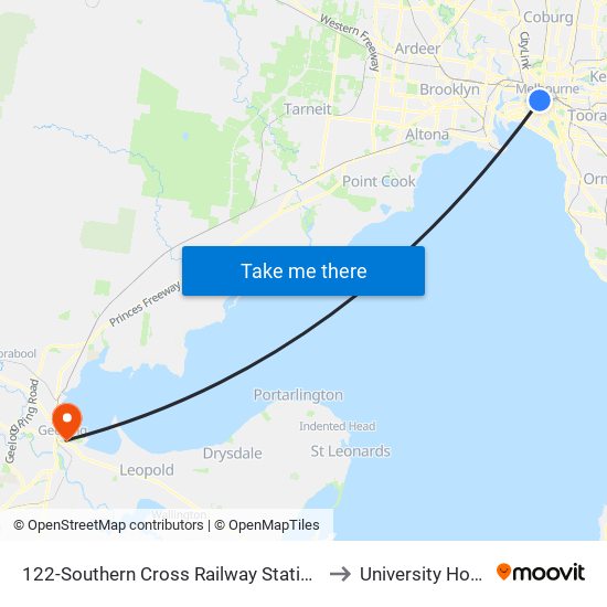 122-Southern Cross Railway Station/Spencer St (Melbourne City) to University Hospital Geelong map