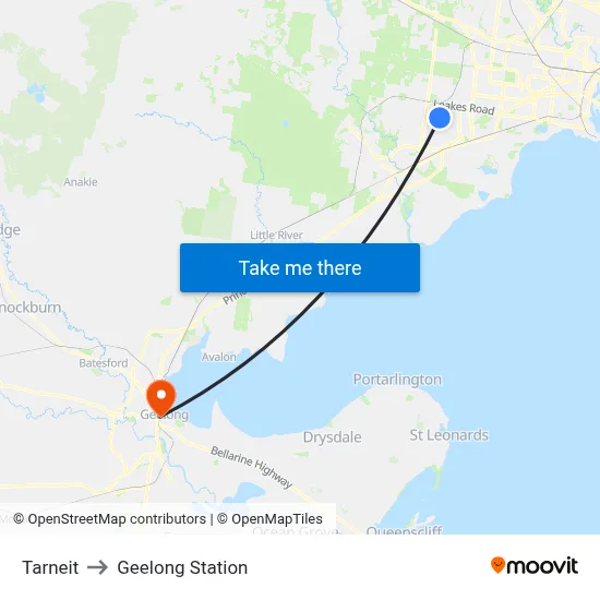 Tarneit to Geelong Station map