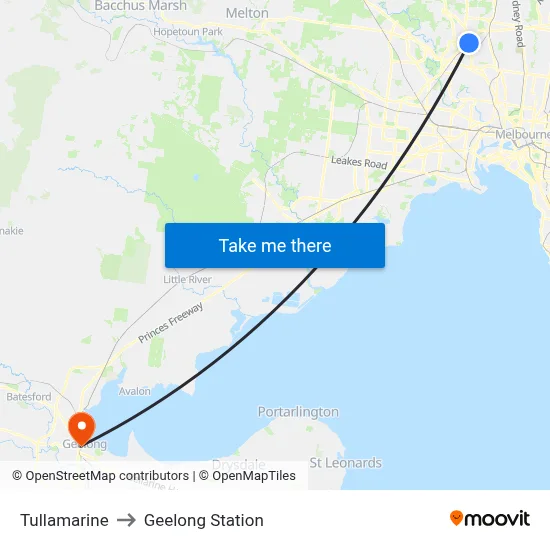 Tullamarine to Geelong Station map