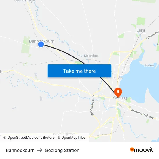 Bannockburn to Geelong Station map