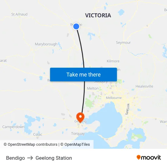 Bendigo to Geelong Station map