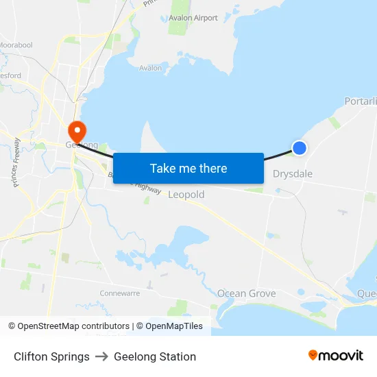 Clifton Springs to Geelong Station map