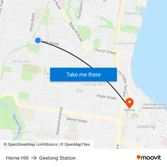 Herne Hill to Geelong Station map