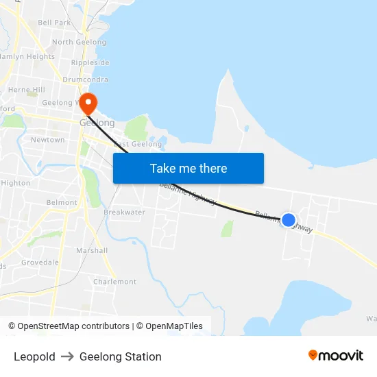 Leopold to Geelong Station map