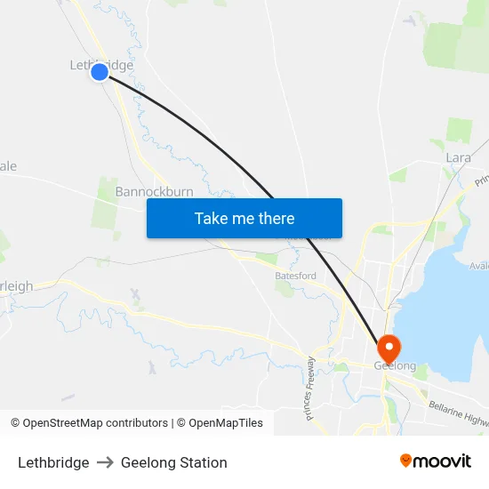 Lethbridge to Geelong Station map