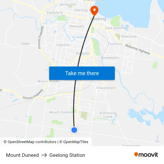 Mount Duneed to Geelong Station map