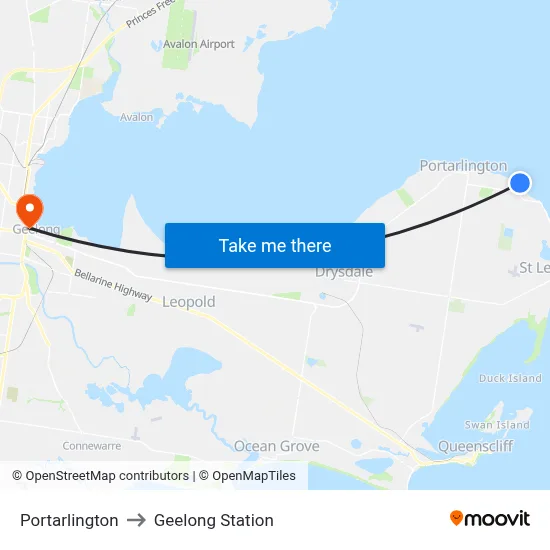 Portarlington to Geelong Station map