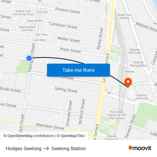 Hodges Geelong to Geelong Station map