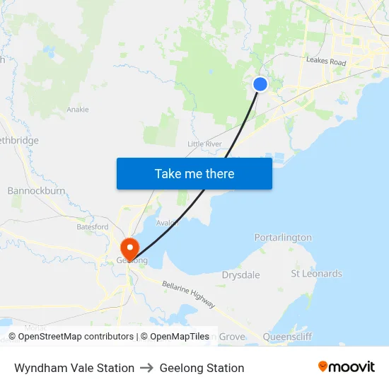 Wyndham Vale Station to Geelong Station map