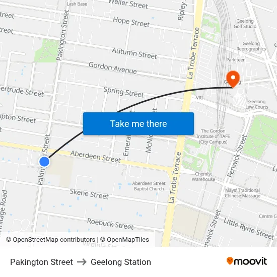 Pakington Street to Geelong Station map