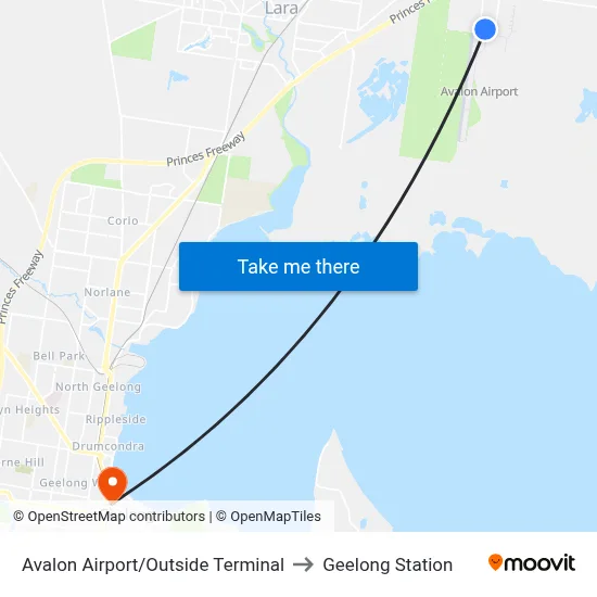 Avalon Airport/Outside Terminal to Geelong Station map