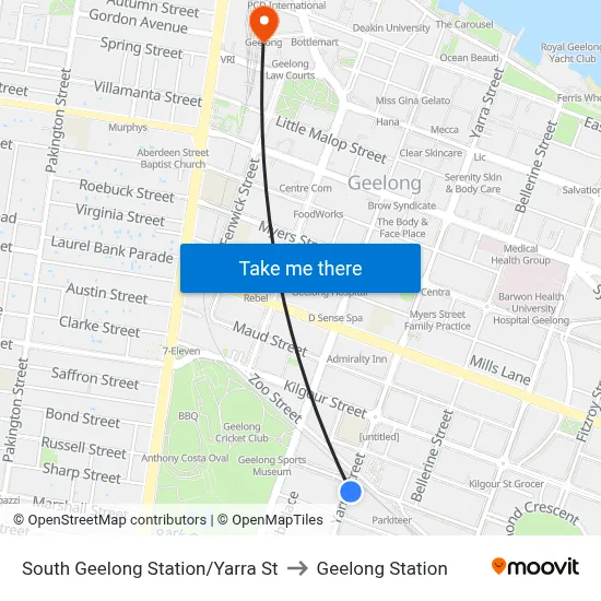 South Geelong Station/Yarra St to Geelong Station map