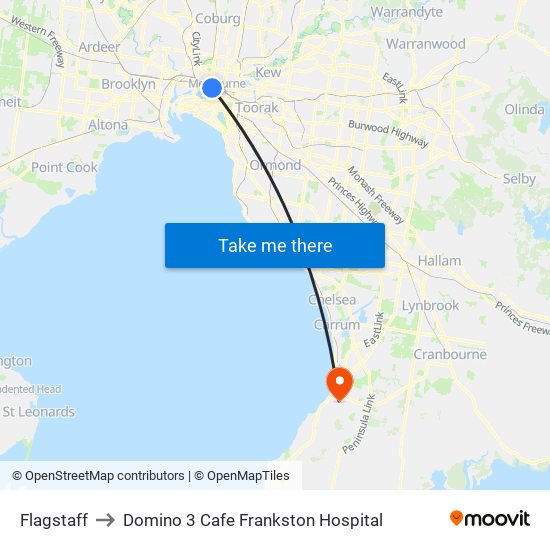 Flagstaff to Domino 3 Cafe Frankston Hospital map