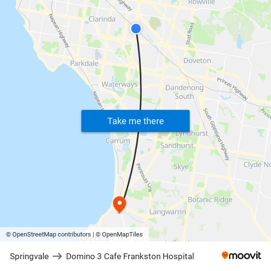 Springvale to Domino 3 Cafe Frankston Hospital map