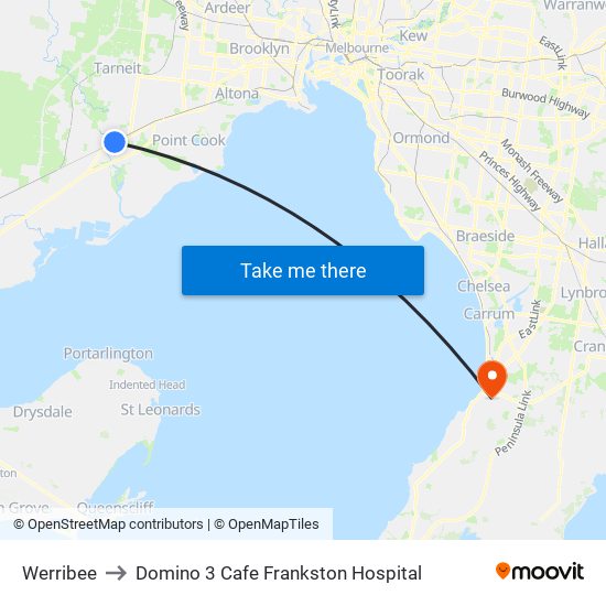 Werribee to Domino 3 Cafe Frankston Hospital map