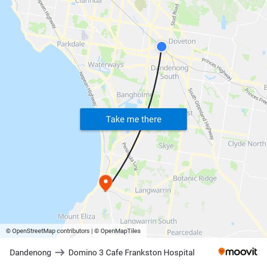 Dandenong to Domino 3 Cafe Frankston Hospital map