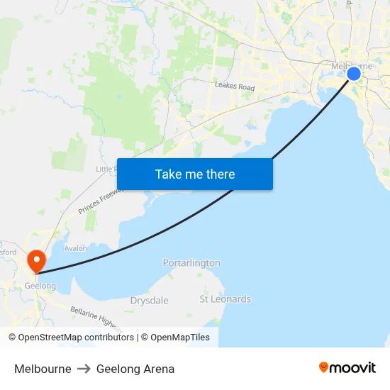 Melbourne to Geelong Arena map