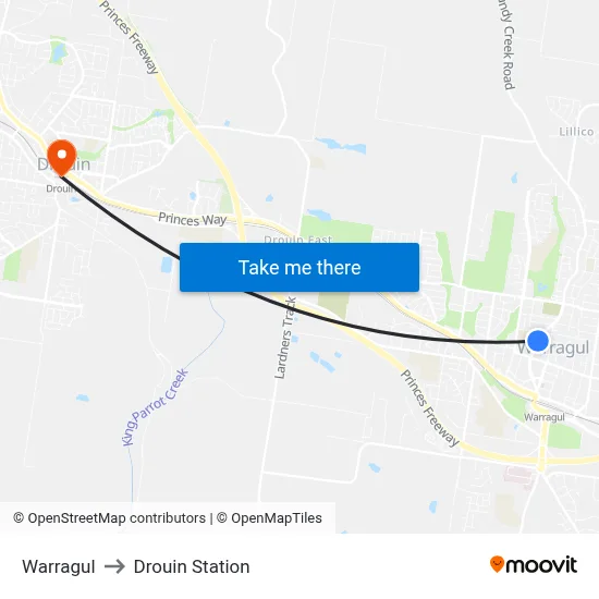 Warragul to Drouin Station map
