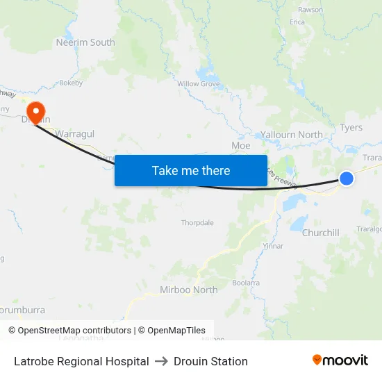Latrobe Regional Hospital to Drouin Station map