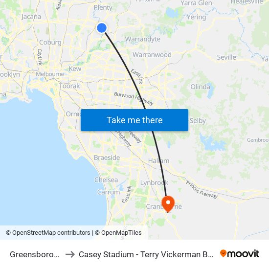 Greensborough to Casey Stadium - Terry Vickerman Building map