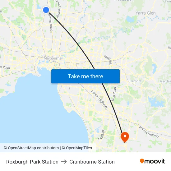 Roxburgh Park Station to Cranbourne Station map