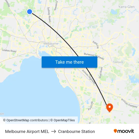 Melbourne Airport MEL to Cranbourne Station map