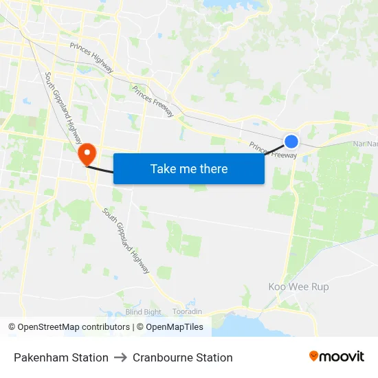 Pakenham Station to Cranbourne Station map