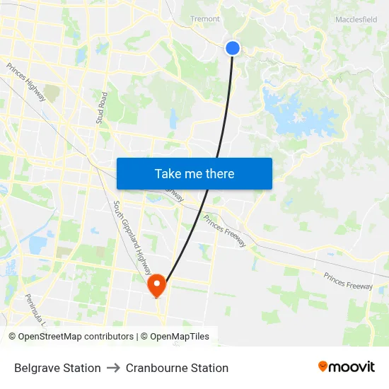 Belgrave Station to Cranbourne Station map