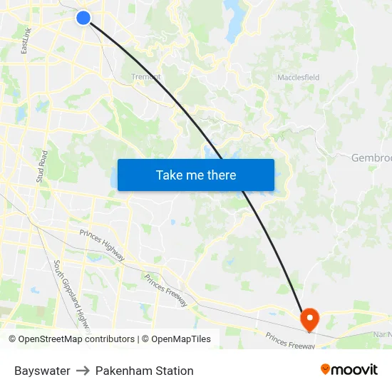 Bayswater to Pakenham Station map