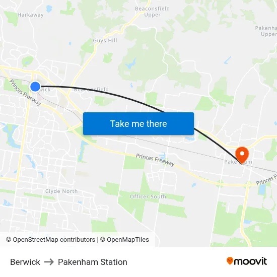 Berwick to Pakenham Station map