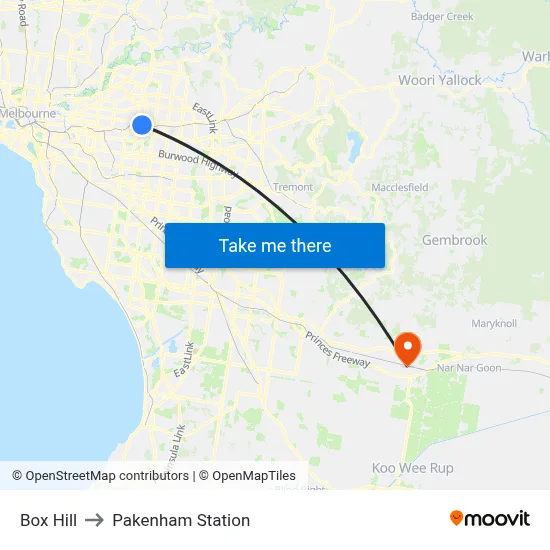 Box Hill to Pakenham Station map