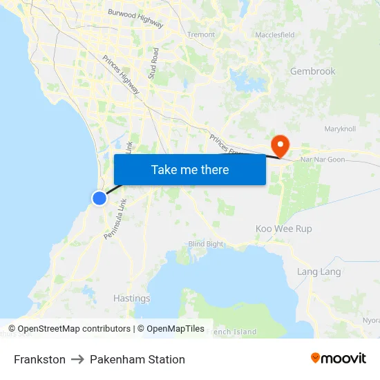 Frankston to Pakenham Station map