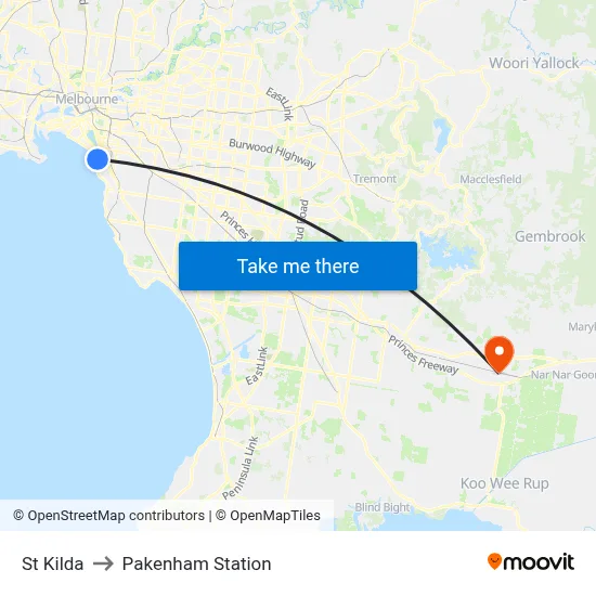 St Kilda to Pakenham Station map