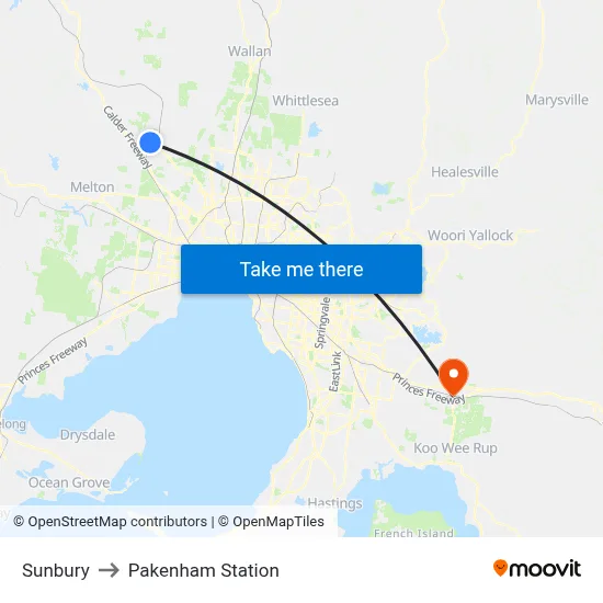 Sunbury to Pakenham Station map