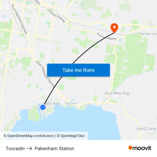 Tooradin to Pakenham Station map