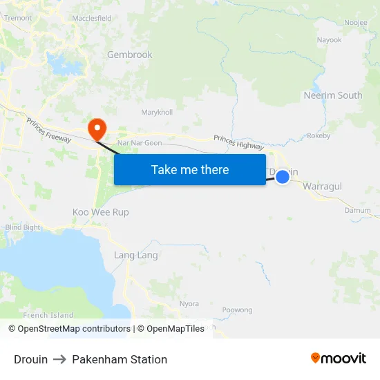 Drouin to Pakenham Station map
