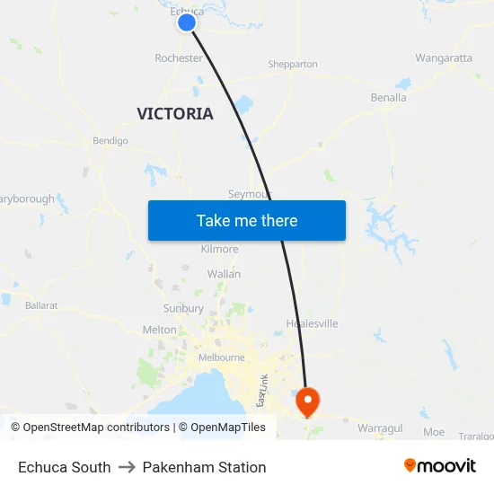 Echuca South to Pakenham Station map