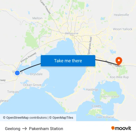 Geelong to Pakenham Station map
