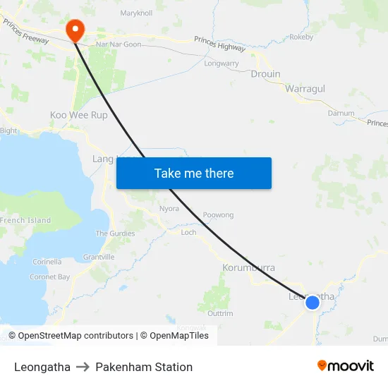 Leongatha to Pakenham Station map