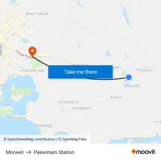 Morwell to Pakenham Station map