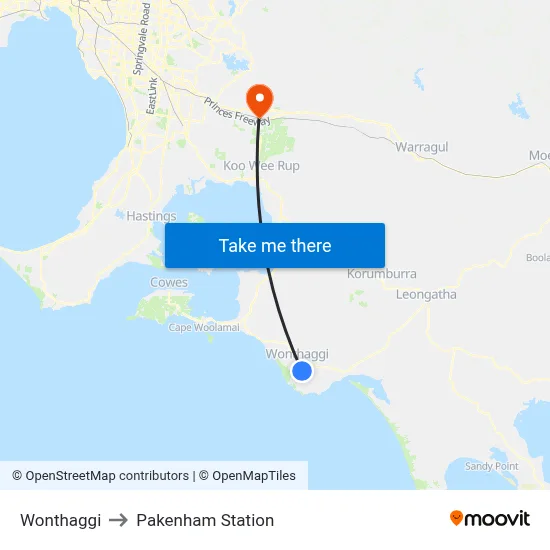 Wonthaggi to Pakenham Station map