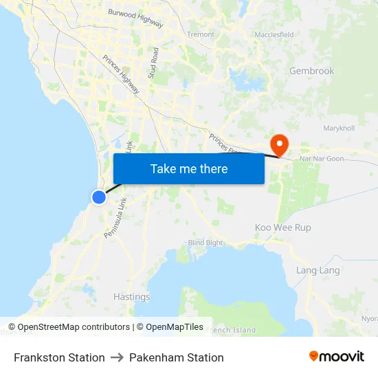 Frankston Station to Pakenham Station map