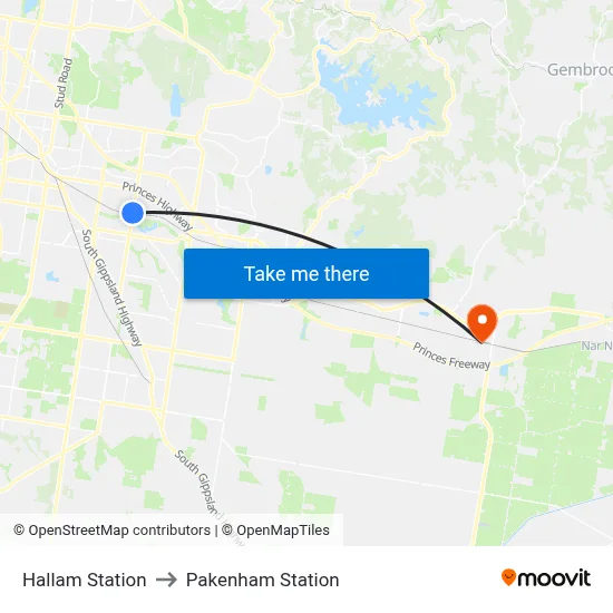 Hallam Station to Pakenham Station map