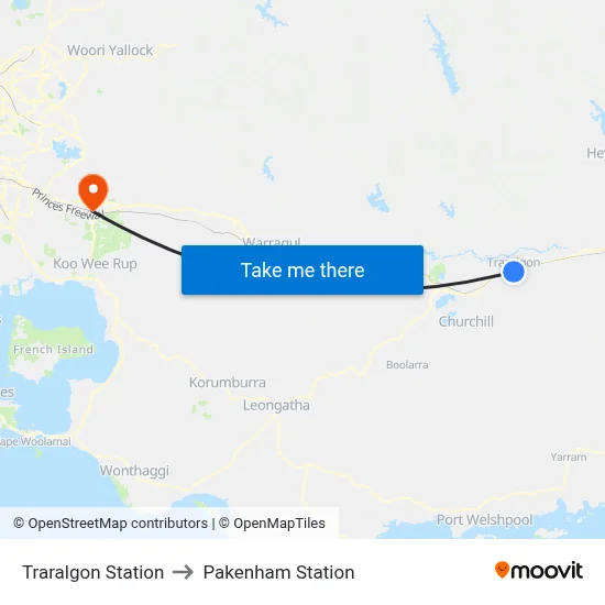 Traralgon Station to Pakenham Station map