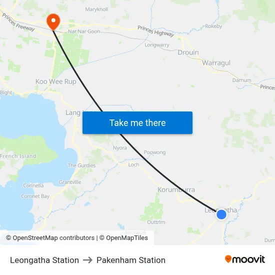Leongatha Station to Pakenham Station map